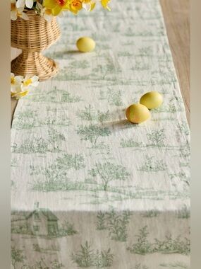 Anthropologie Terrian Bunny Toile Linen Runner